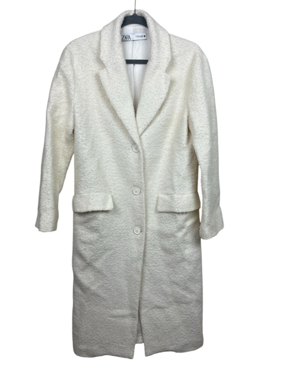 Zara Straight Cut Wool Blend Coat S Ecru Blogger Favorite - Picture 10 of 16